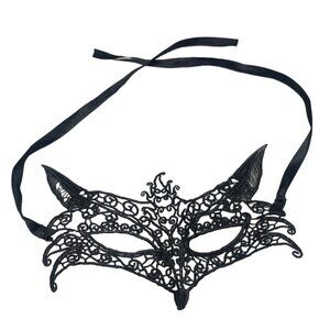 fox mask costume black tie back theater one size Halloween READ
